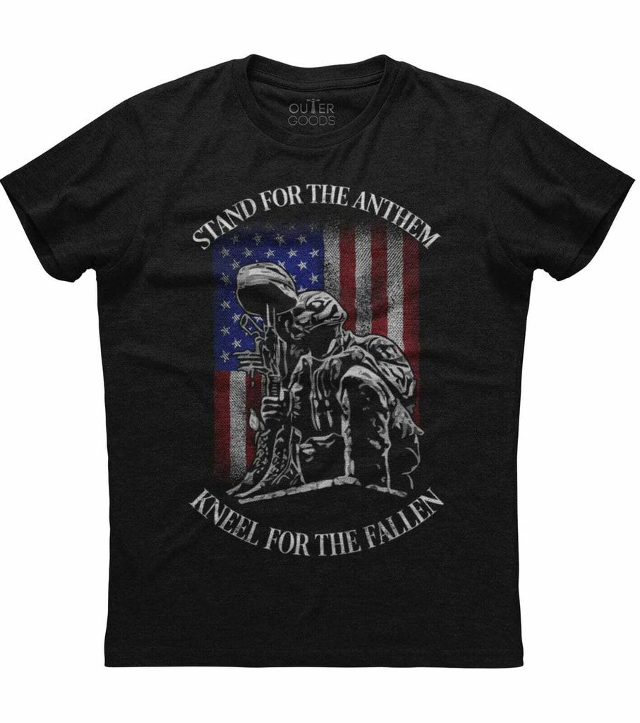 Mens American Flag Stand For The Anthem Kneel For The Fallen Patriotic T-Shirt