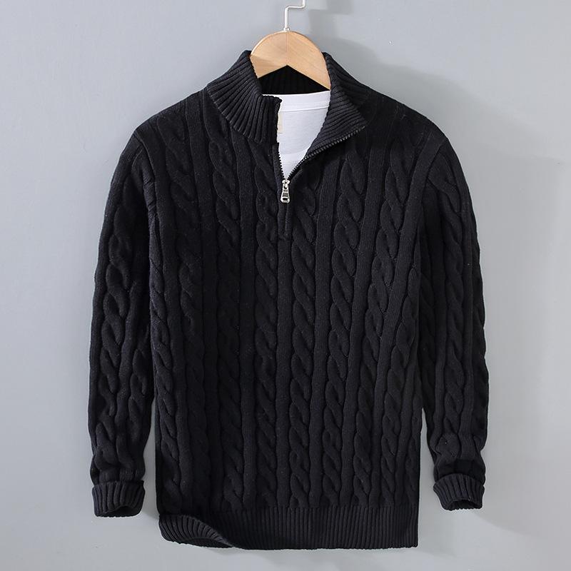 Autumn Winter Men Pullover Sweater Men's Stand Collar Half Zip Knit High Street