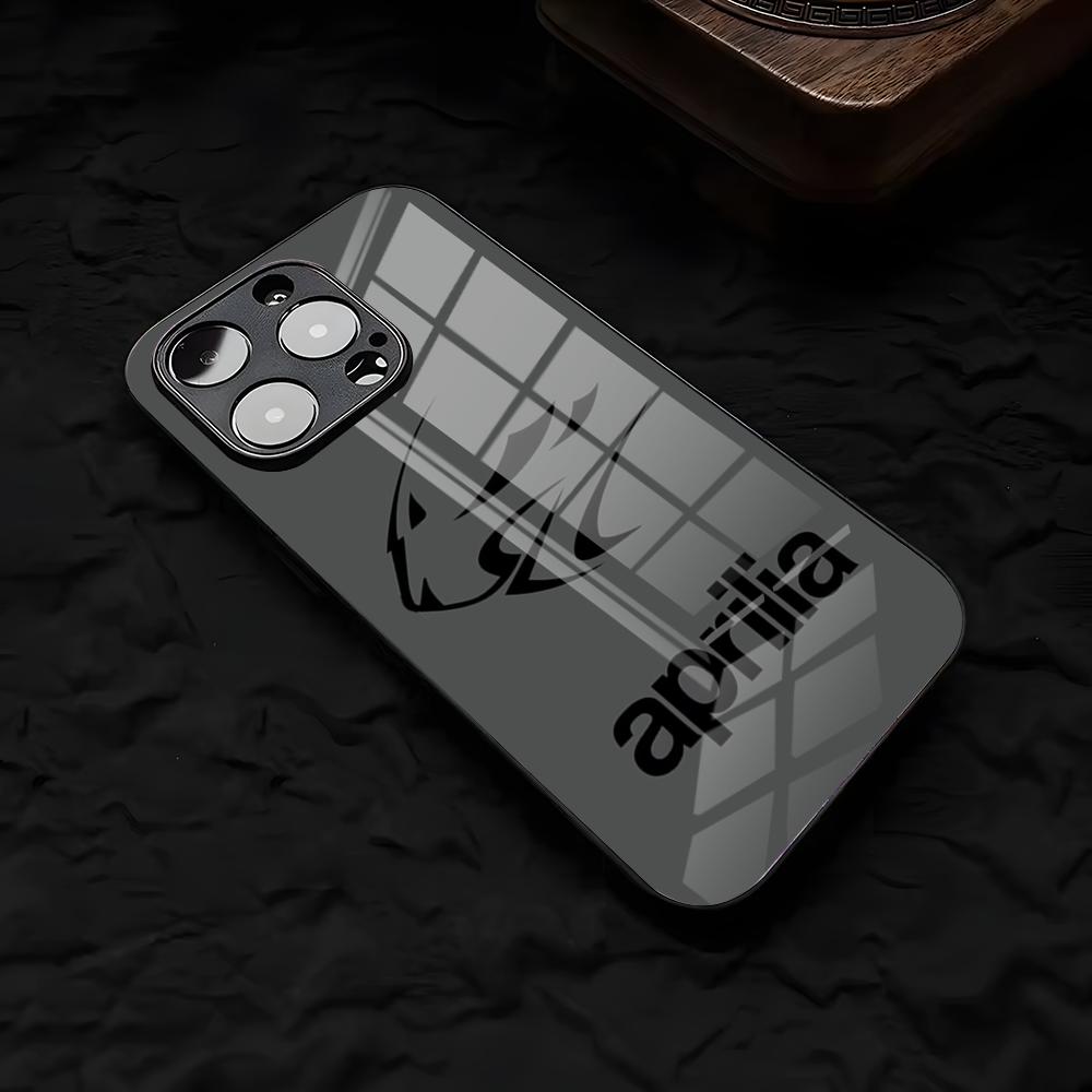 Coole A-Aprilias Racing Handyhülle für iPhone 17 Air 16 E Pro Max 15 14 13 Mini 12 Pro 11 Max Plus Schwarzes Glas Cover