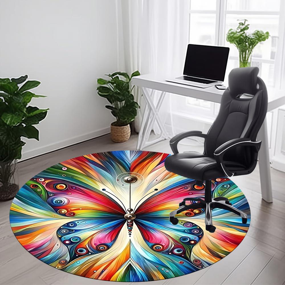 1pc Butterfly Colors Office Round Area Rug,  Mat Suitable ForOffice, Under Office Chairs Bedroom Living Room Home Decor, Room Deco