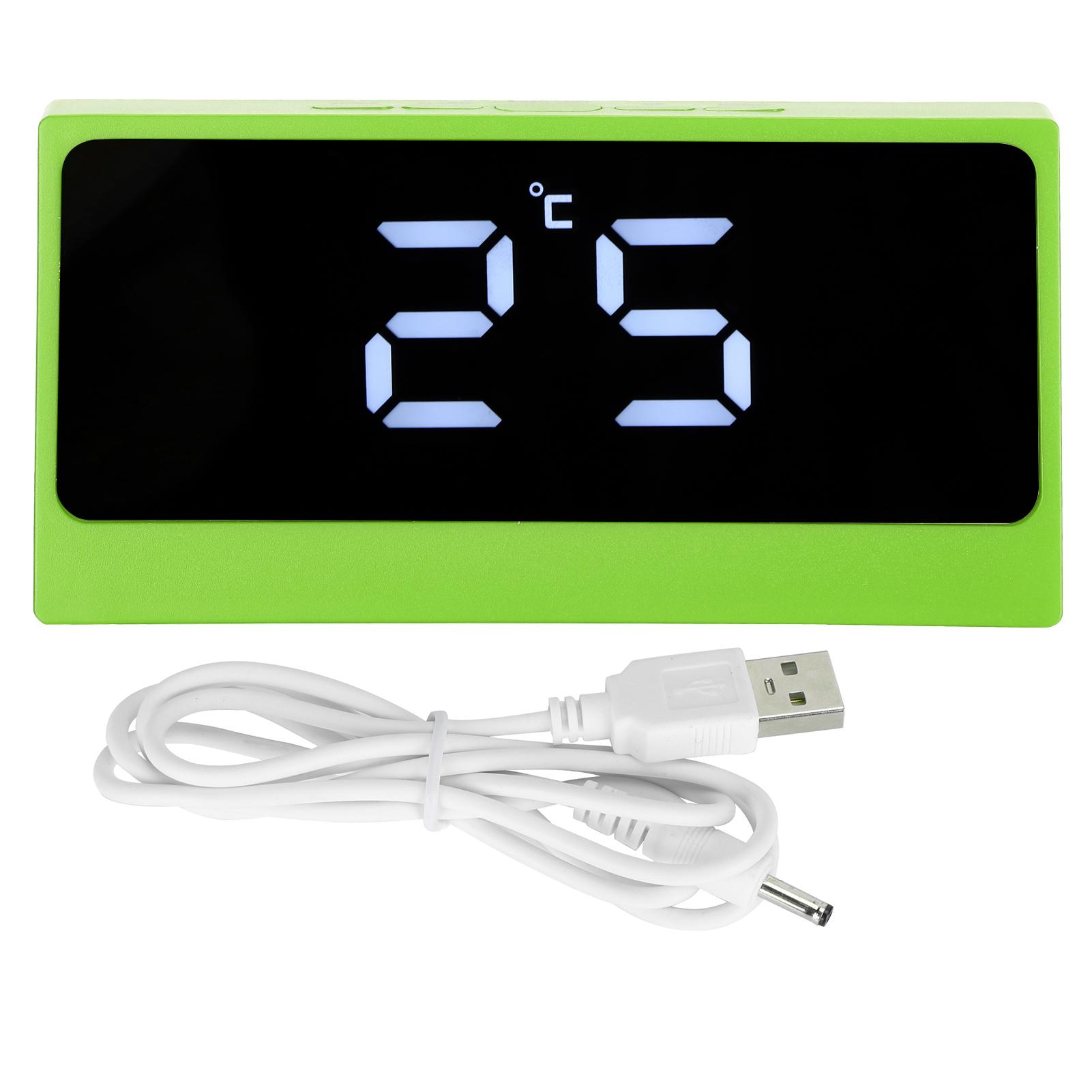 LED Digital Alarm Clock Silent Smart Temperature Date Luminous LargeScreen Desktop Makeup Mirror Green