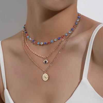 Multi-layered Evil Eye Clavicle Necklace - European & American Hip-Hop Style