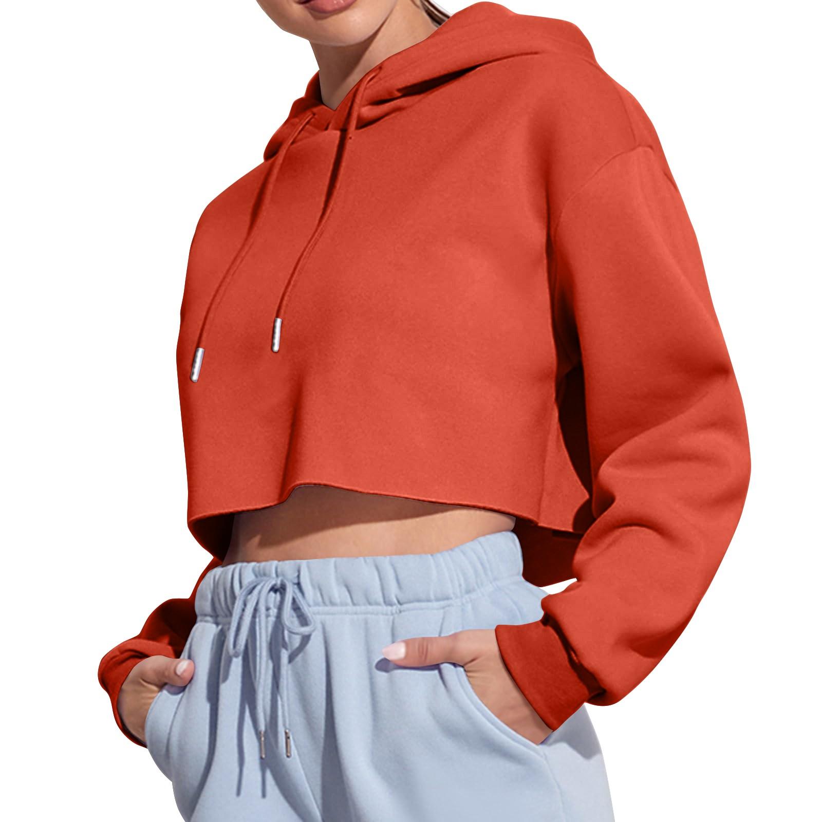 

Женская толстовка с капюшоном и пуловером, однотонная короткая модная толстовка с длинным рукавом XXXL киноварь