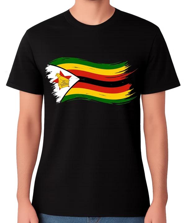 Zimbabwe Flag Brush Stroke T-Shirt Patriotic Country Graphic Tee XXL