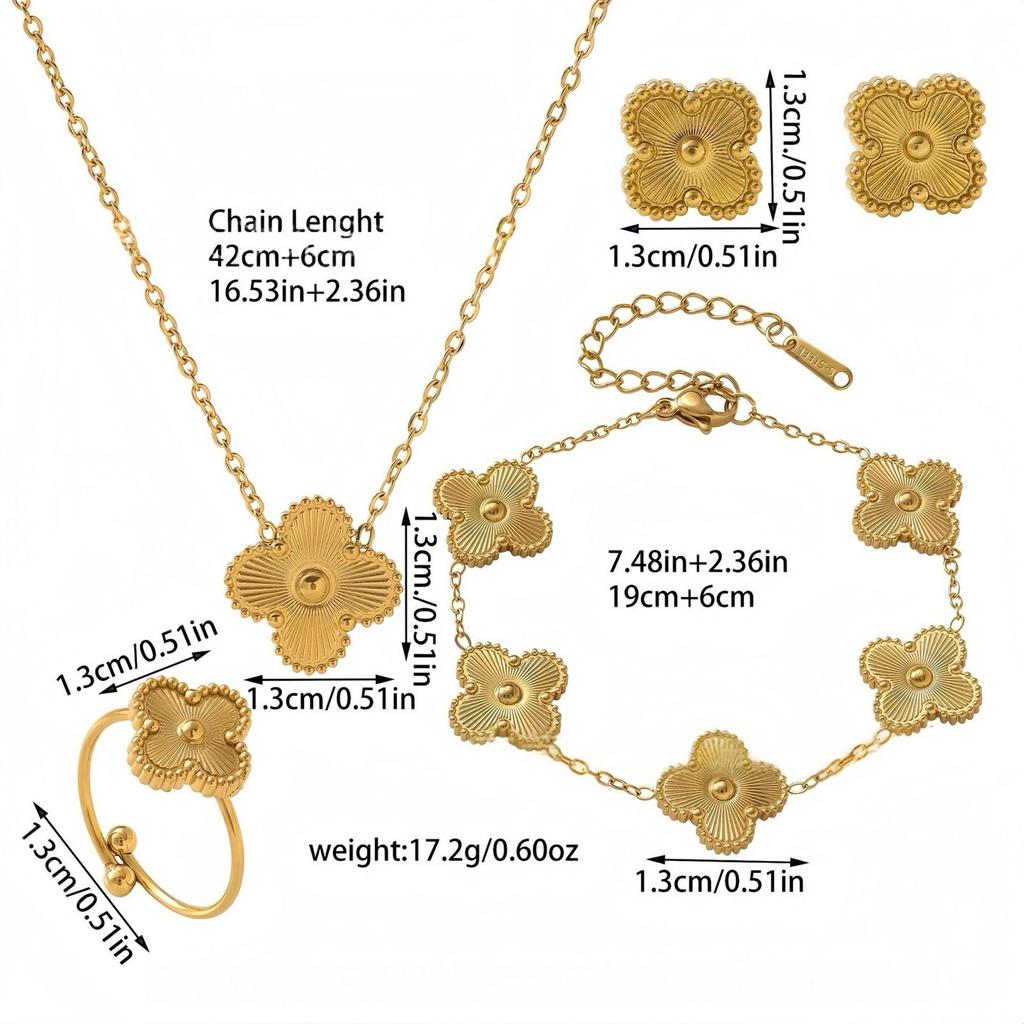 13mm Four-Leaf Clover Popular Set Titanium Steel Non-Fading Necklace Earrings and Bracelet Set