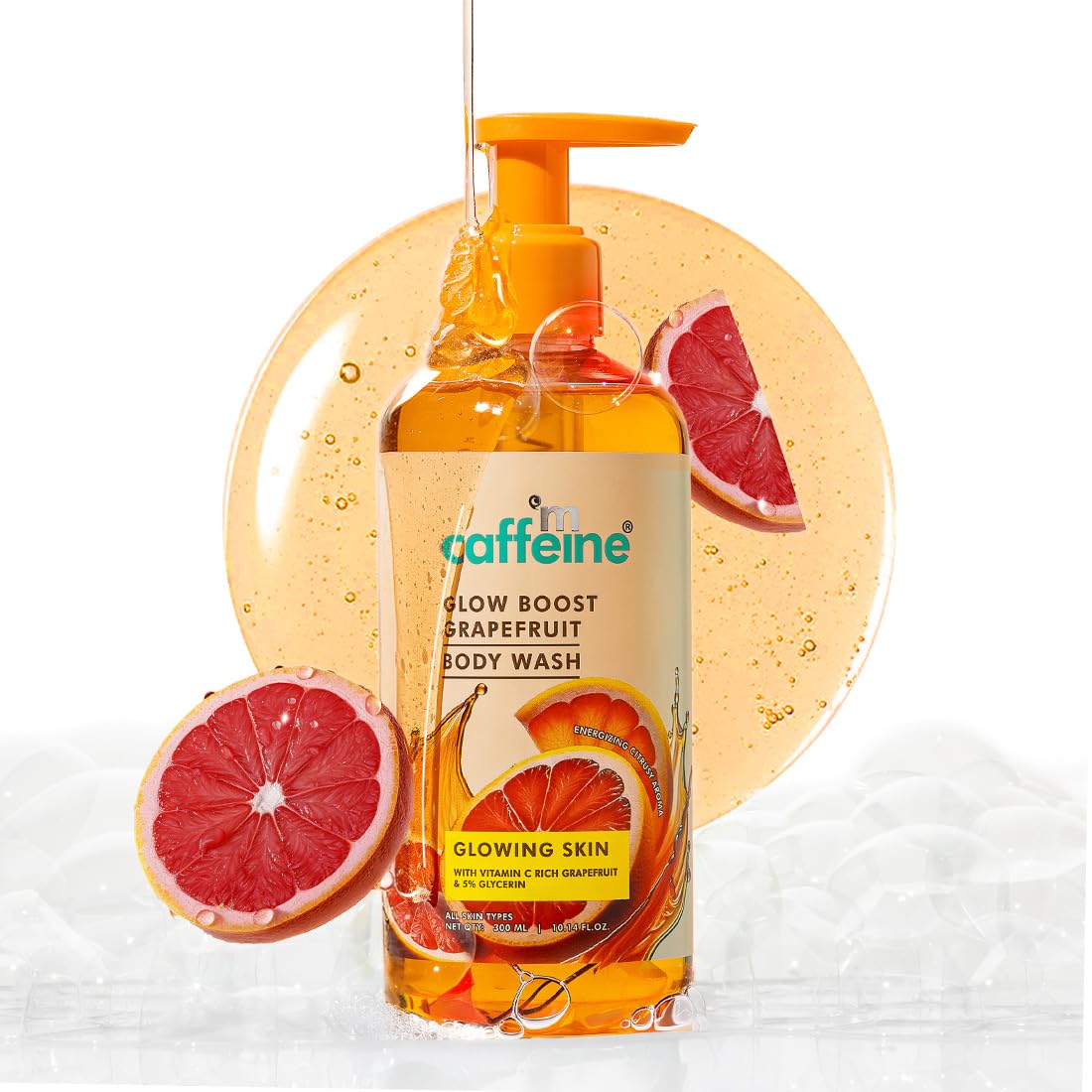 

mCaffeine Glow Boost Grapefruit Body Wash 300 ml Fruity Citrus Shower Gel Deep Cleansing Hydrating Formula For Soft Smooth Skin