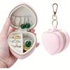 Cute Heart-Shaped PU Jewelry Box with Keychain, Zipper Closure Desktop Organizer Perfect for Earrings, Necklaces and Rings