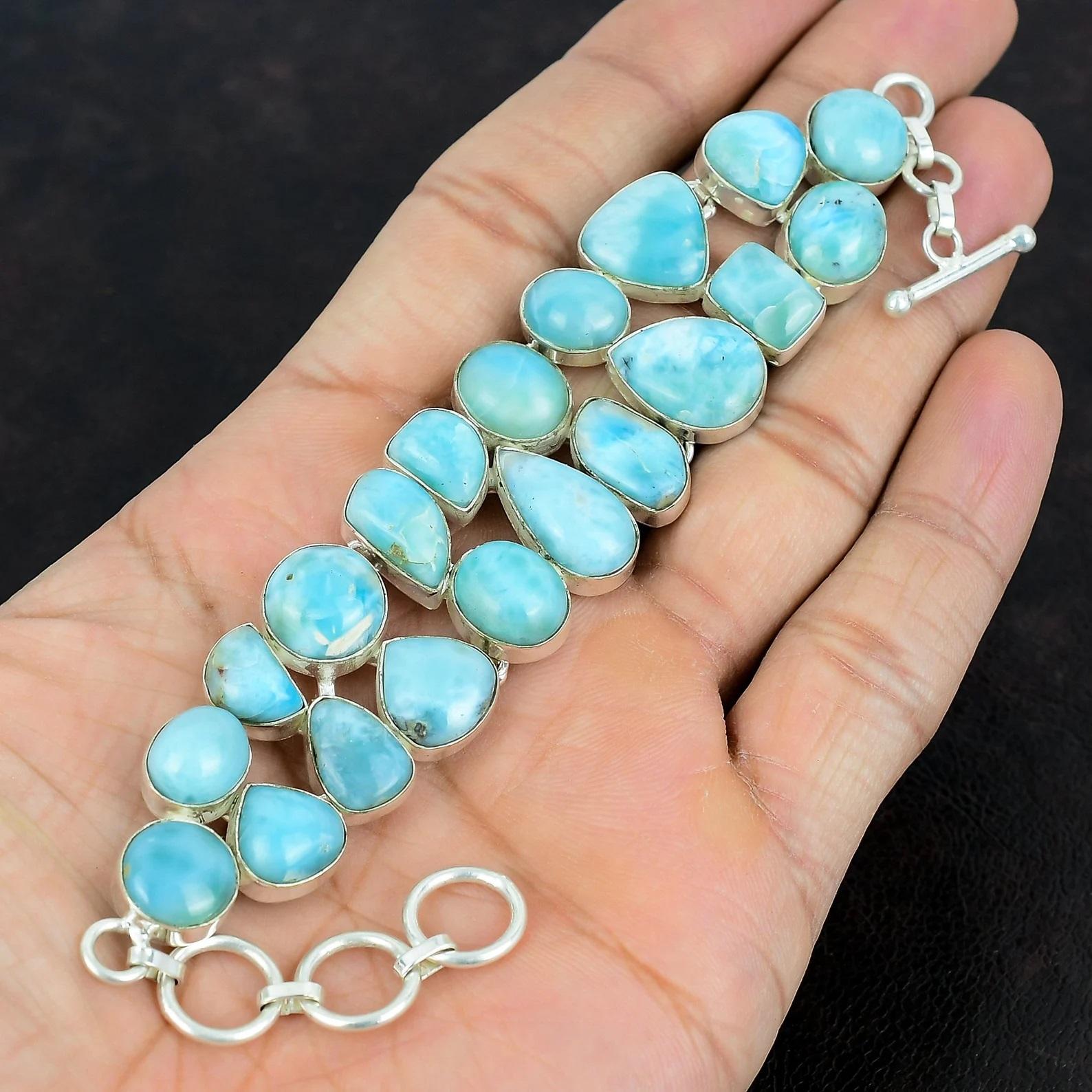 

Цілісний срібний ларімар 925 проби, дорогоцінний камінь, срібний браслет, дорогоцінний камінь, натуральний ларімаровий браслет 7-8 Inch небо синє кольору