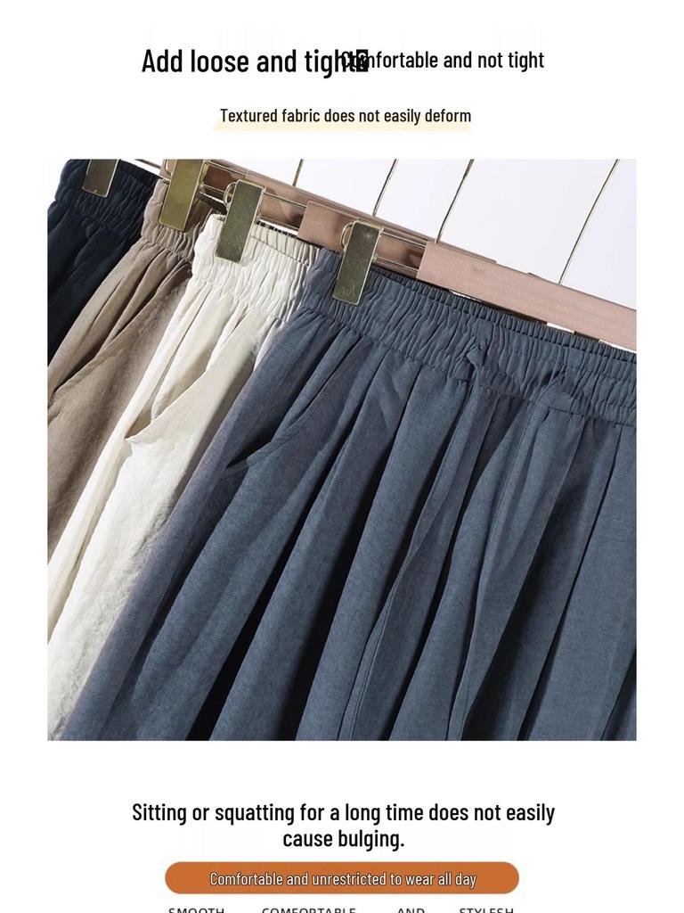 Spring 2025 Plus Size High-Waisted Wide-Leg Acetate Culottes - Slimming, Versatile, and Casual.