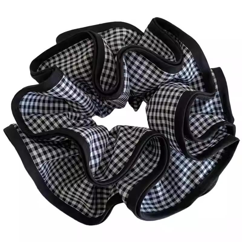 

1 шт. Ретро Мода Черно-белая клетка Резинки для волос в виде толстой кишки, Сладкая ретро плиссированная резинка для волос в виде цветочного бутона, Аксессуары для волос