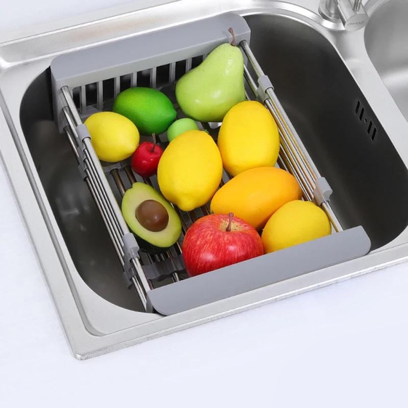 1pc Stainless Steel Retractable Vegetable Sink With Multifunctional Drainage Basket Adjustable And Expandable Kitchen Tools