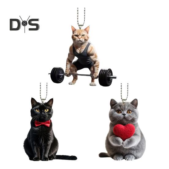 Acrylic Cat Pendant Hanging Decoration with Lanyard Easy To Hang Rearview Mirror Ornament 2D Decorative Car Accessory