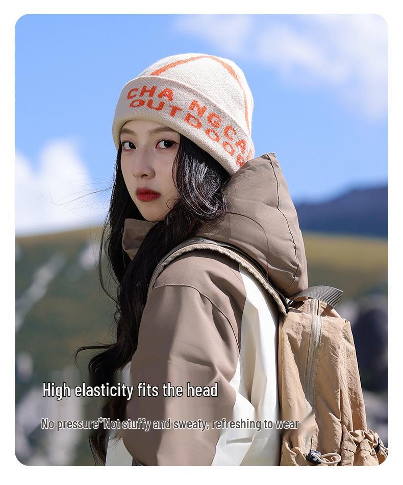 Women's Thick Knitted Woolen Beanie for Winter Outdoor Activities, Cold Protection, and Mountaineering.