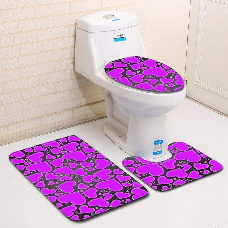 3D Heart-Shaped Bathroom Toilet Three-Piece Floor Mat Doormat Bathroom Carpet