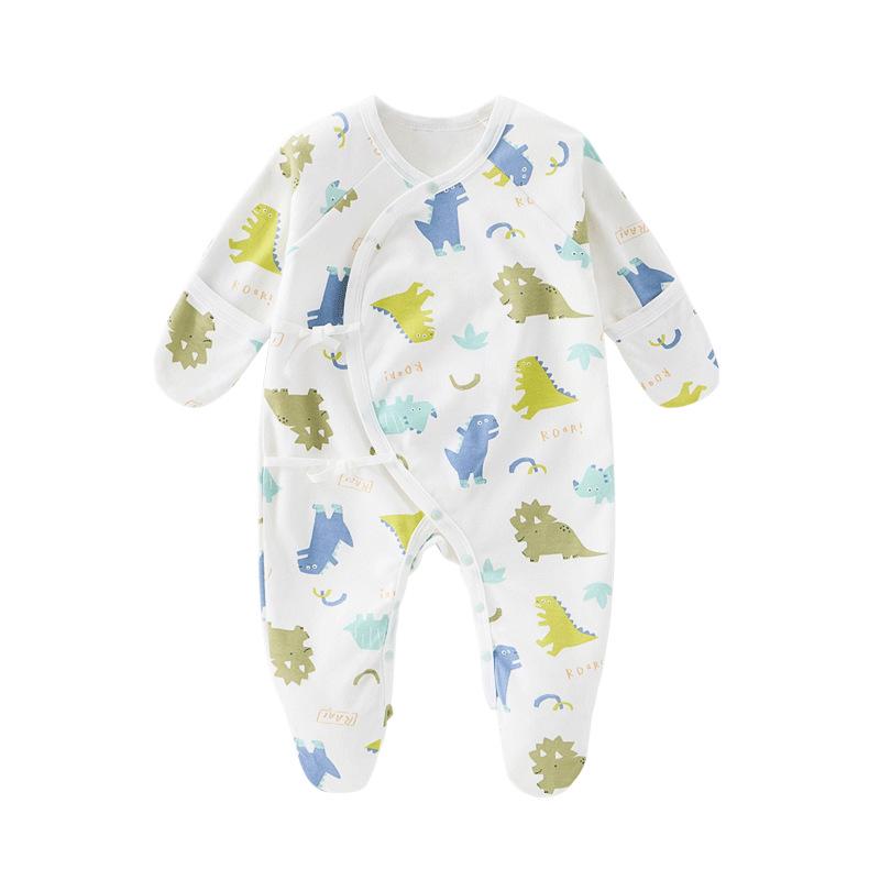 Pure Cotton Baby Bodysuit with Hand and Foot Covers, All-Season Newborn Romper, Baby Monk Outfit