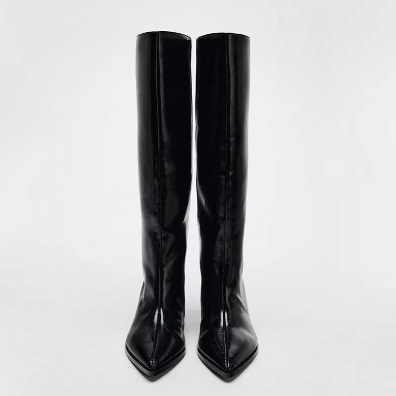 Autumn Winter Street Style Thin Low Heels Women Knee-High Boots Sexy Pointed Toe Casual Party Shoes Long Botas Mujer