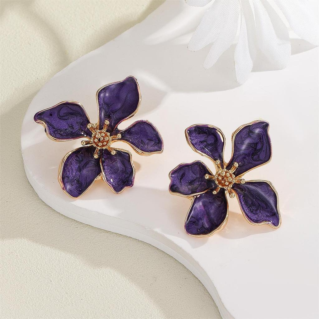 Five Petals Flowers Drop Earrings for Women Trendy Green White Enamel Oil Blooming Gardenia Flowers Dangle Earrings Jewelry