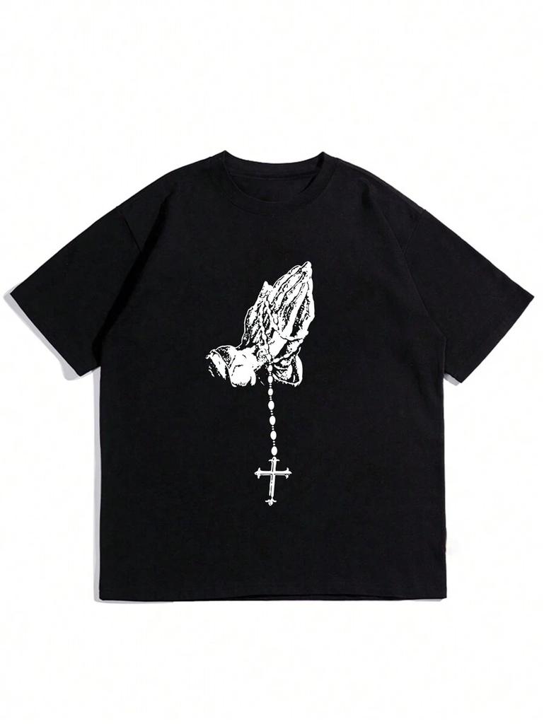 T-shirt à manches courtes unisexe avec impression Geste de prière et Croix