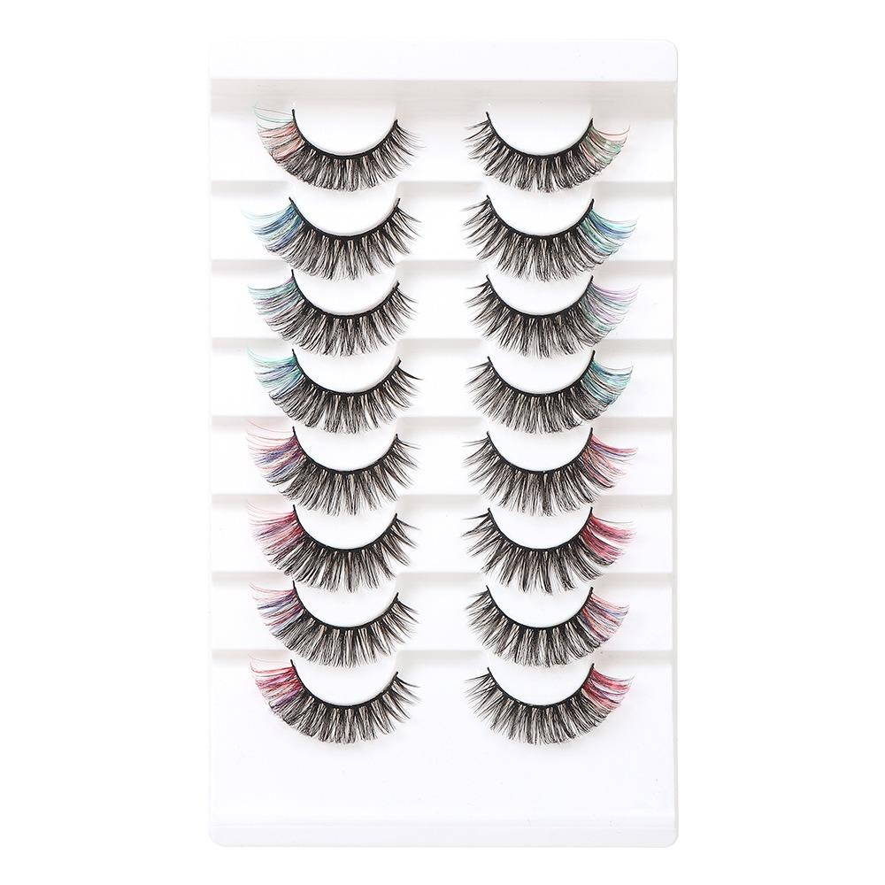 Bright Colors Simulation Eye Eyelashes 8 Pairs 3D Curled False Eyelashes Colored Eyelashes  Parties