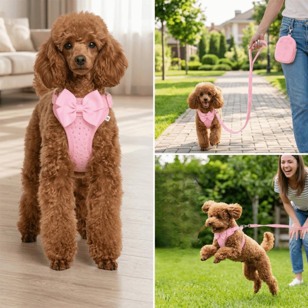 Solid Pink Dog Harness Soft Texture Cat Leash Set Easy To Fasten Pet Harness Leash Cat Walking