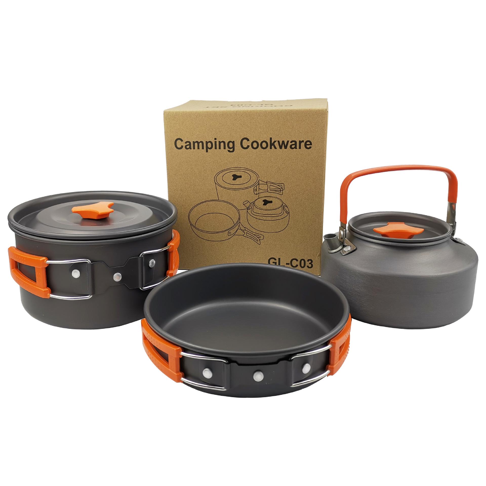 

Portable Outdoor Cookware Set: Teapot, Camping Kettle, Pot - 3-Piece Set