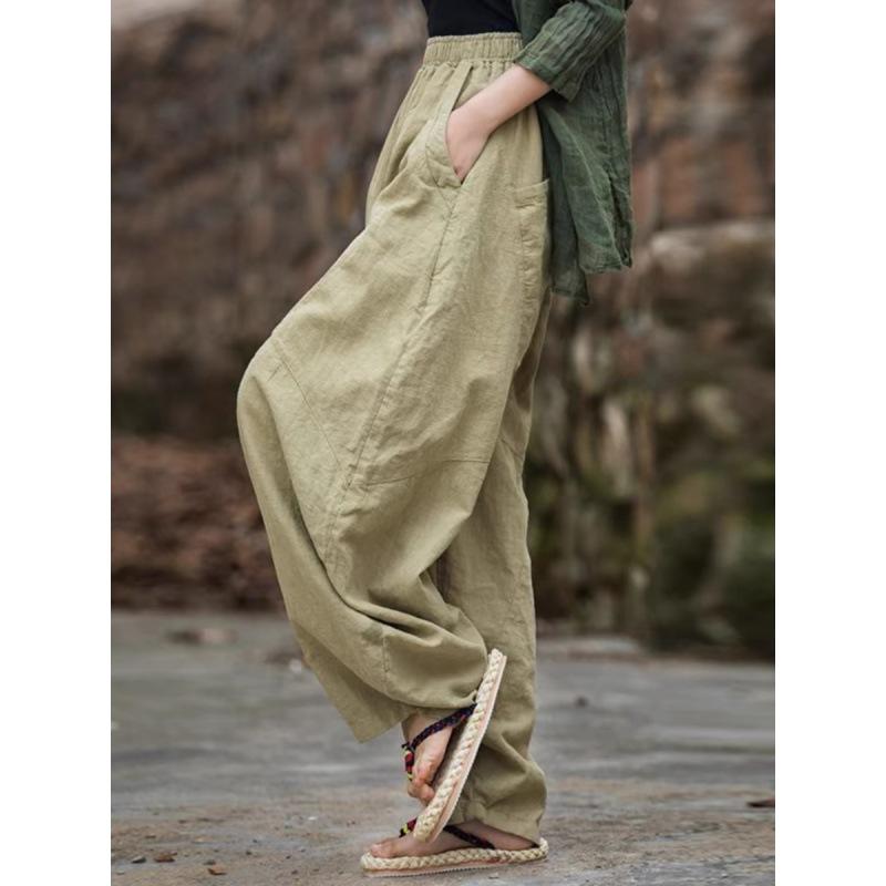 Elegant Women's Baggy Cargo Y2k Pants Vintage Elastic Waist Trousers Loose Casual Long Wide Leg Oversize