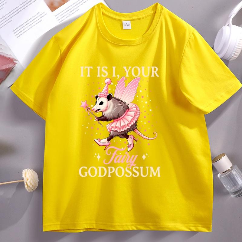 It Is I Your Fairy Godpossum Graphic T Shirts Funny Opossum Spirit Animal TShirt Cotton Short Sleeve Unisex Women Round Neck Tops