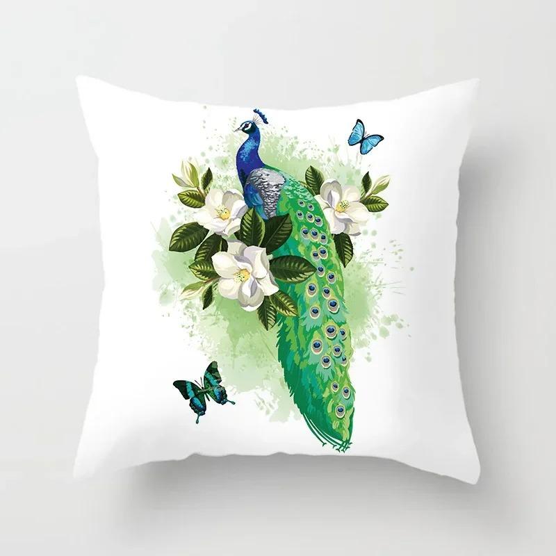 Peacock Feather Pattern Polyester Cushion Cover Throw Pillow Decorative Cushion Pillow Cover Sofa Decorative Pillow Cover