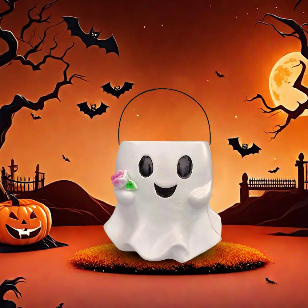 Ghost-shaped Bowl Spooky Ghost Planter Pot for Halloween Decor Resin Flower Vase Candy Bowl Indoor Outdoor Garden for Holiday