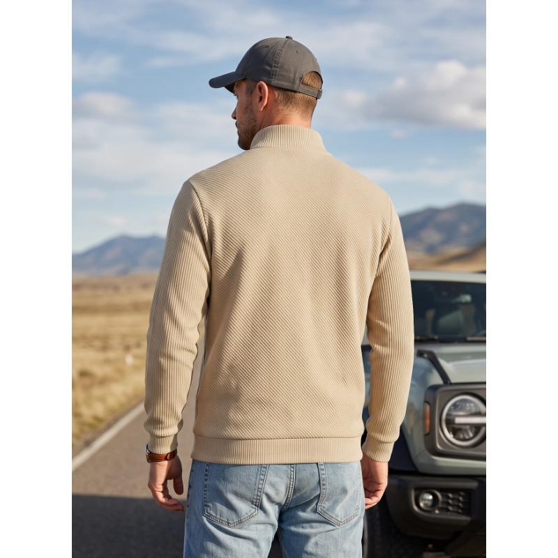 Men S Loose Fit Jacquard Stand Collar Sweatshirt With Zipper Pockets For Spring Autumn