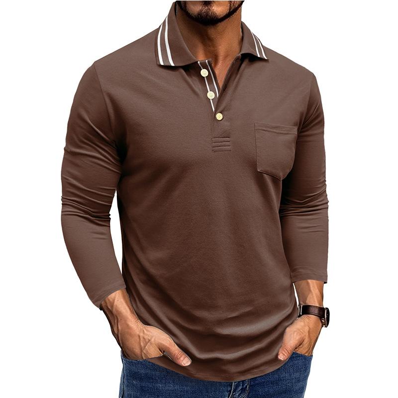 Spring Trend Men's Long Sleeve Casual Polo Shirts Solid Lapel Button Up Pullover Tops Autumn Turn Down Collar Polos