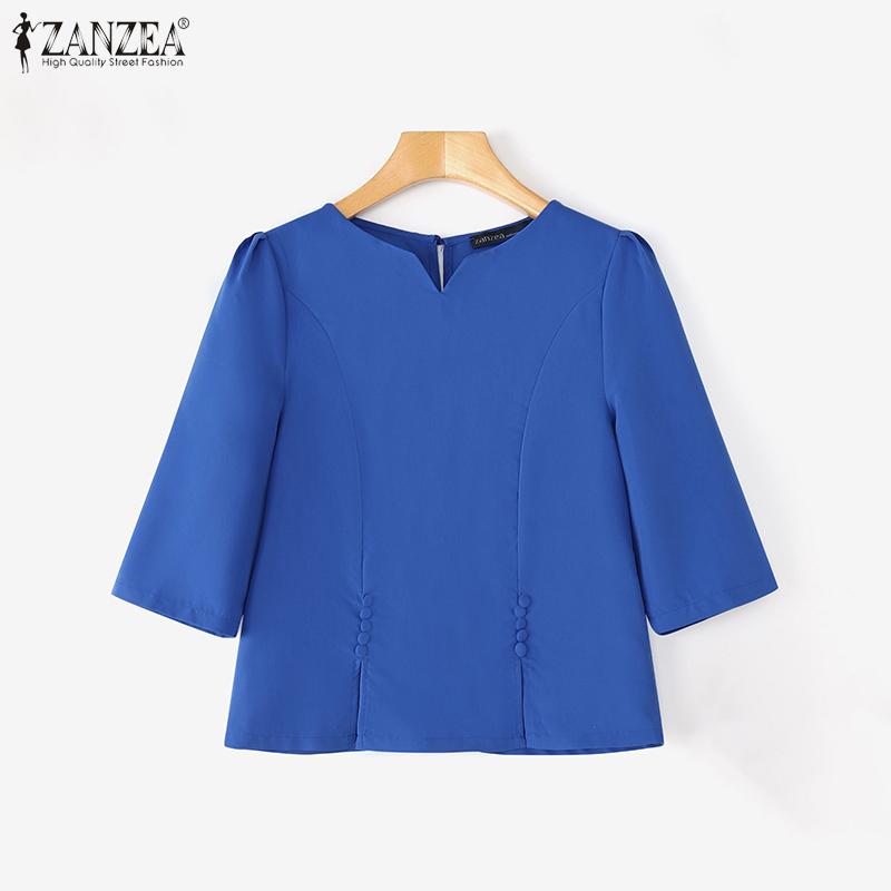 ZANZEA Women Casual V-Neck Solid Color Summer Half Sleeve Blouse
