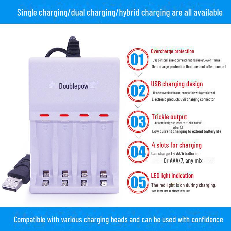 Double No. 7 Rechargeable Battery Set with USB Charger and No. 5 Batteries