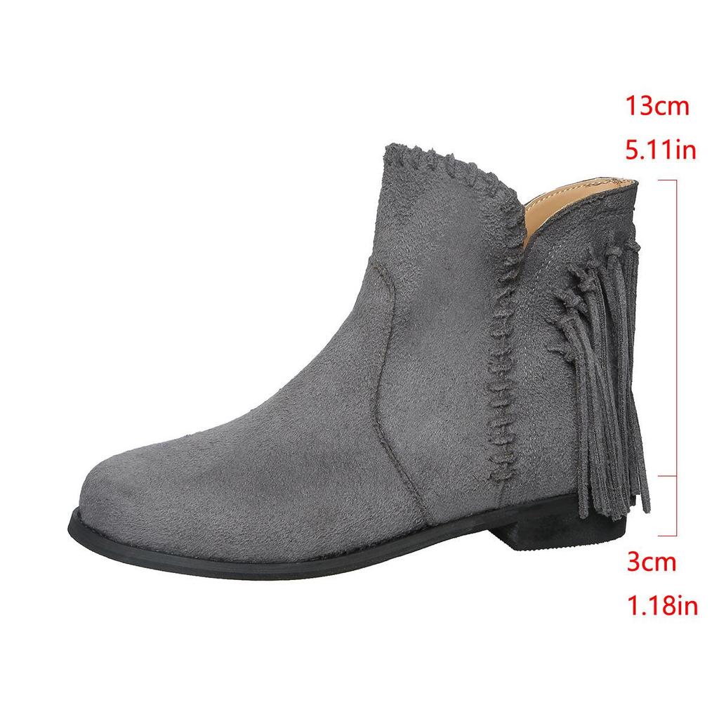 Europäische Damen Wildleder Quaste Chelsea Stiefeletten - Herbst/Winter Runde Spitze Zum Hineinschlüpfen Niedriger Absatz