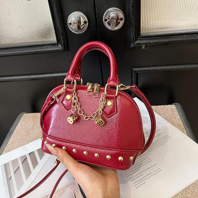 Ins Internet Celebrity Shell Bag 2025 New Korean Version Fashion Rivet Personalized Shoulder Bag Women's Portable Messenger Bag Tide