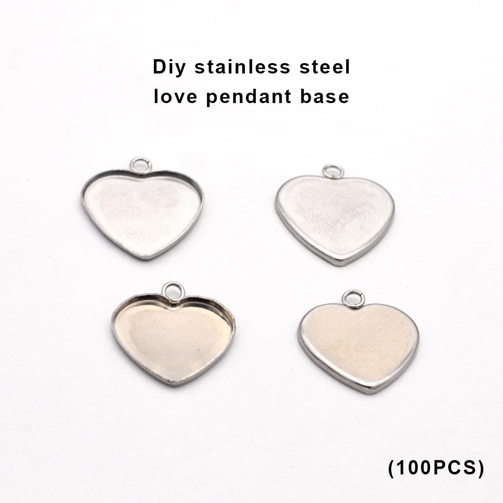 100Pcs Pendant Heart Cabochon Base Setting Trays Bezel Pendants DIY Romantic Cinnabar Casual Female Girls Accessories