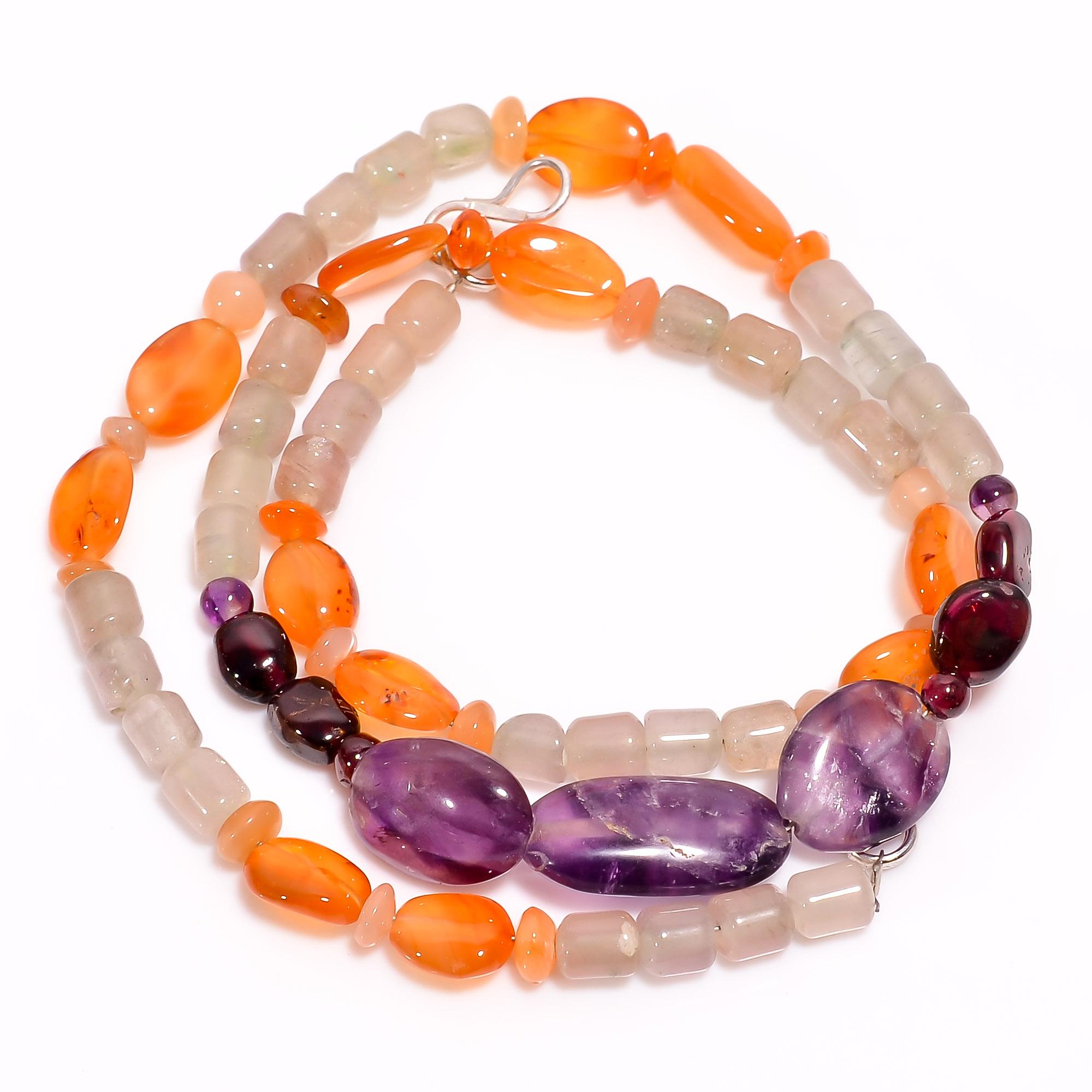 

Natural Amethyst Carnelian Aventurine Mix Shape Smooth Beads Necklace 4-20mm 18 UB-8530