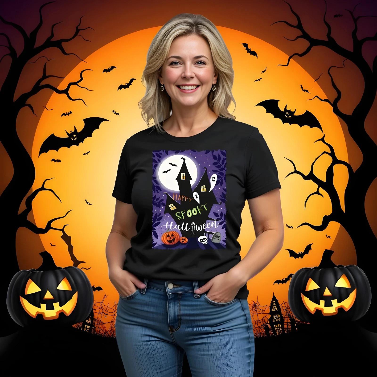 Halloween T-Shirt Unisex Funny Scary Pumpkin Skeleton Costume Tee Happy Spooky L
