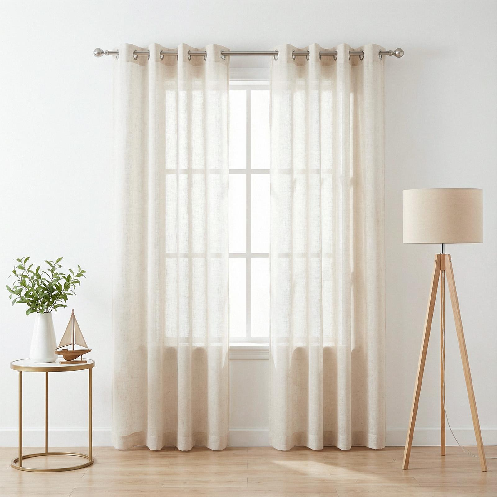 

Set of 2 Linen Voile Curtains Window Net Curtains Eyelet Top Sheer Panels Privacy Protected for Bedroom Nursery Room French Door 132x160CM