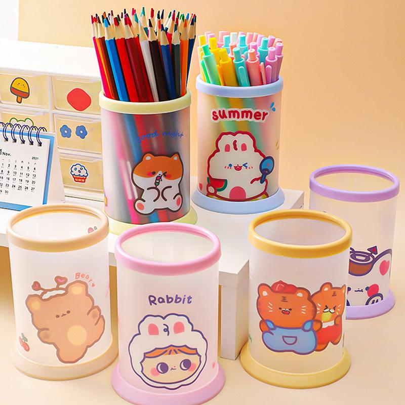 Kawaii Pen Holder Desktop Organizer  Cute Bear Bunny Stationery Cosmetics Storage Box