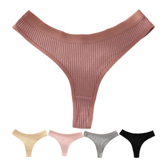 Dámské bavlněné tanga Měkké Nízký pas Sexy T-zadní strana Dámské kalhotky Žebrované Neviditelné Prodyšné Pružné spodní prádlo