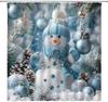 Christmas Snowman Shower Curtain Cute Snowman Snowflake Ball Tree Forest Winter Holiday Nature Pink White Bathroom Home Curtain