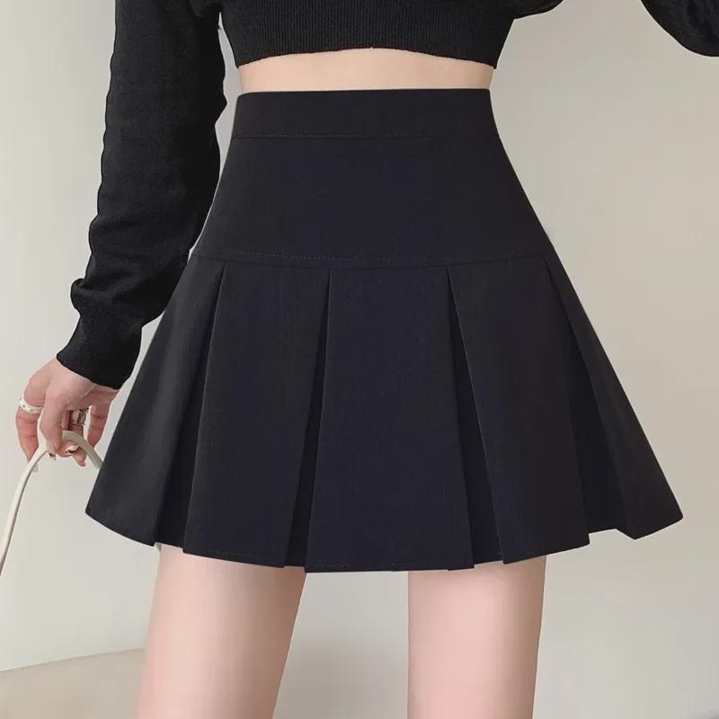 Women's Gray A-Line Pleated High-Waist Skirt - Spring & Autumn 2024 Collection