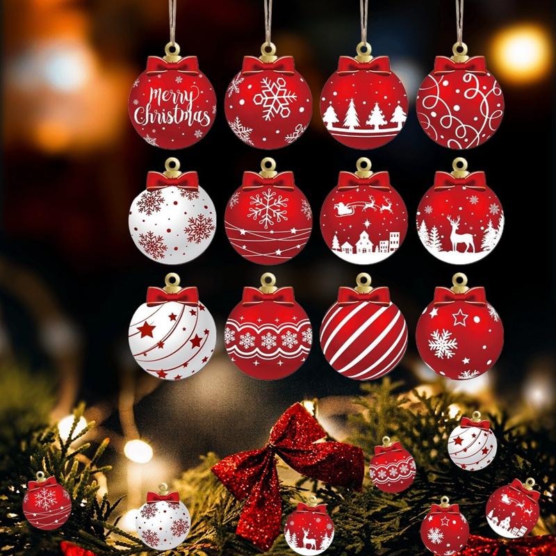 12/24/36pcs Christmas Tree Balls Ornament Red Wood Balls Christmas Tree Hanging Decor Navidad New Year Xmas Tree Ornament