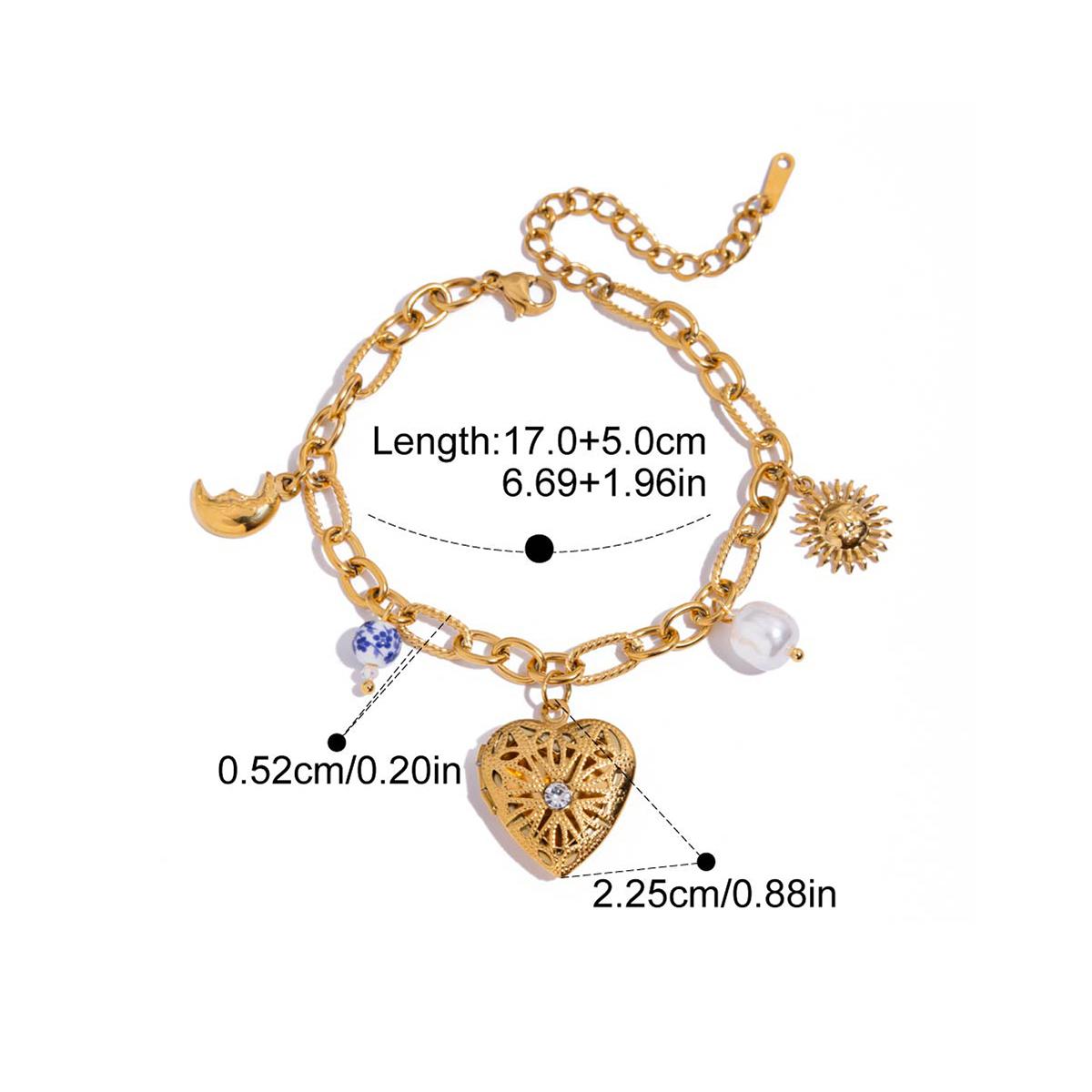 

Yori Delicate Cubic Zirconia Heart-Shaped Photo Box Butterfly Pearl Pendant Bracelet Rust Proof Office Ladies Chic Jewelry New