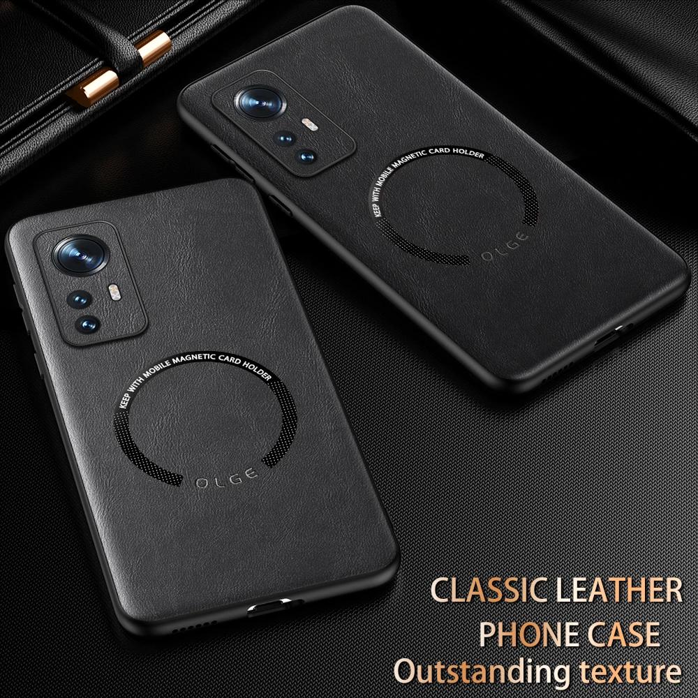 For Xiaomi 12 12X 12s 12 Pro 12s Pro 12s U Fine-Hole PU Cow Pattern Leather Outer Magnetic Ring Soft Edge Anti-Drop Phone Case