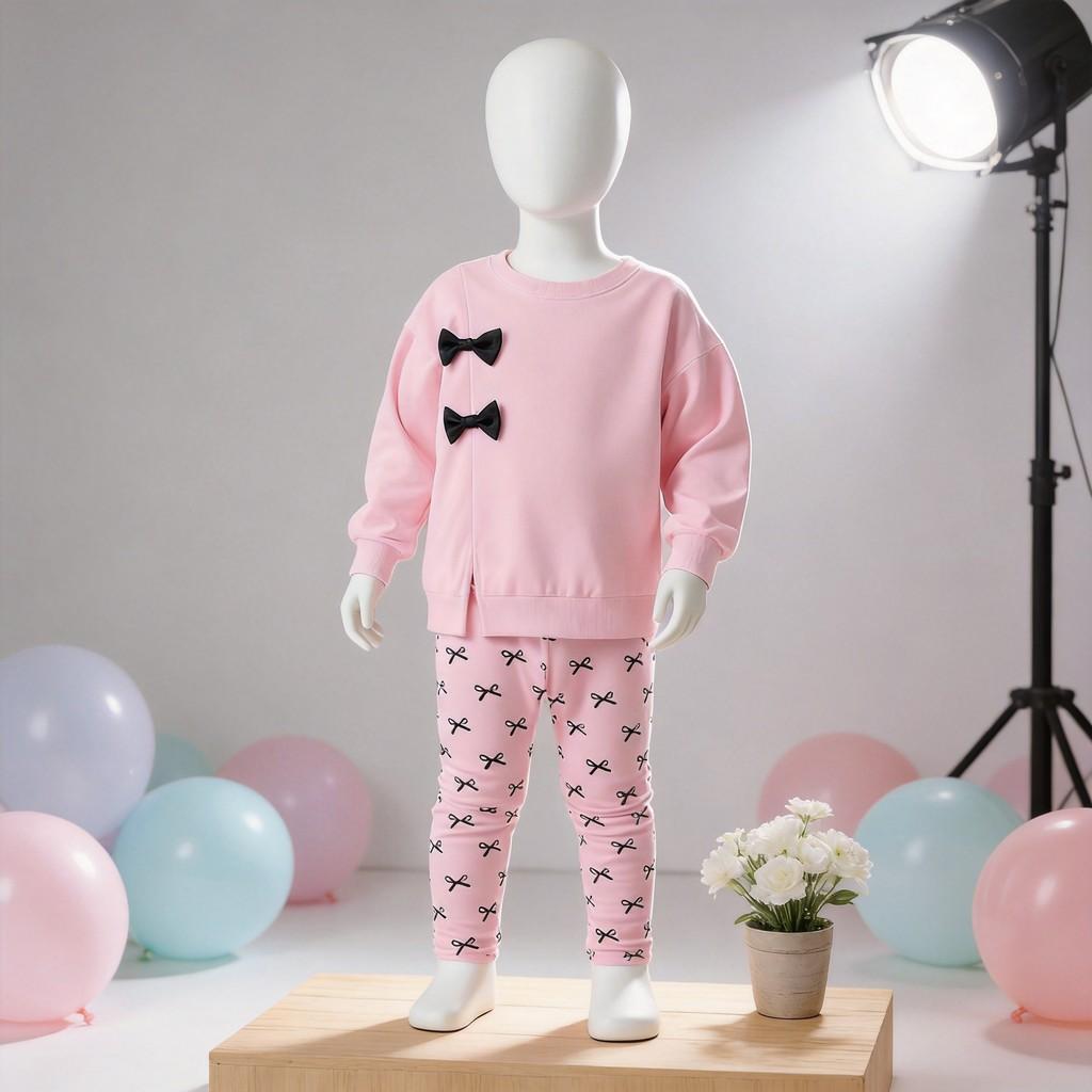 Mädchen Kleinkind Frühling Langarm Hose Set Mit Schleife Für Kinder