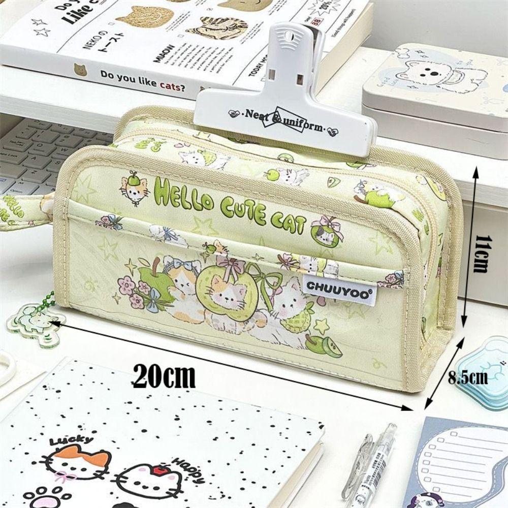 Cartoon Cute Kitten Pencil Case Multilayer PVC Large Capacity Stationery Bag Dirty-proof Stationery Storage Bags Student