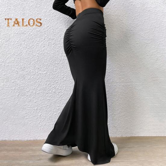 Women Maxi Skirt High Waist Solid Color Fishtail Skirt Slim Fit Hip Lifting Ankle Length Skirt Shirring Design Long Skirt