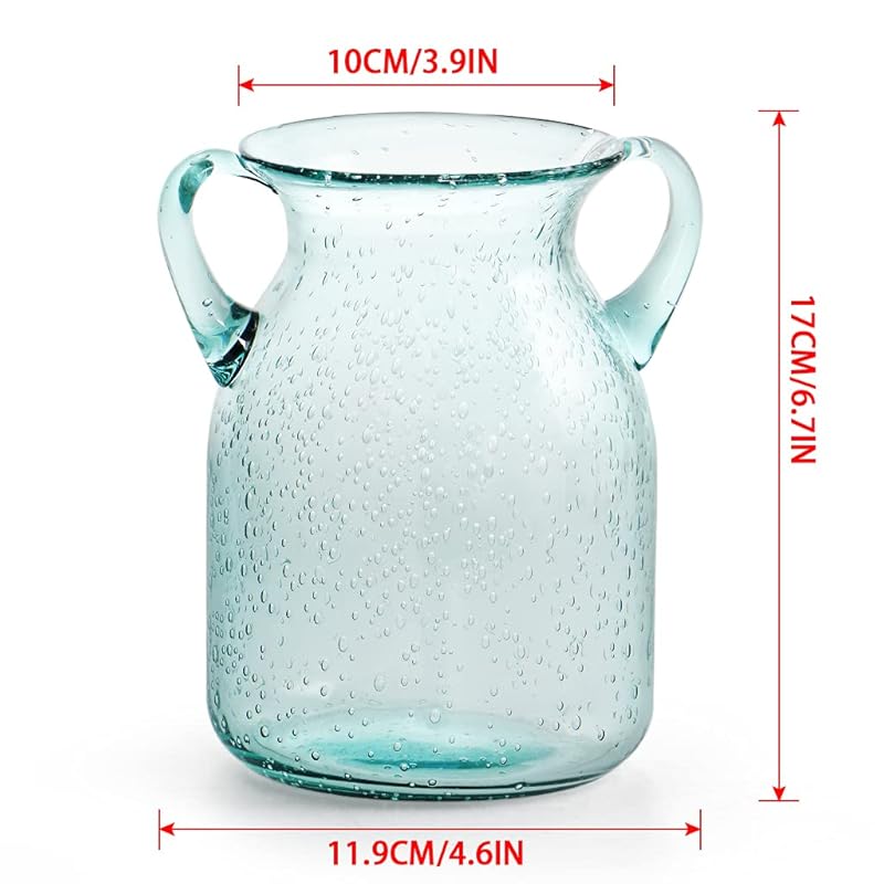 MDLUU Seeded Glass Vase 7 Tall, Double Ear Flower Vase, Handblown Vase Clear, Decorative Vase for Dining Room, Bedroom 7 Tall белый
